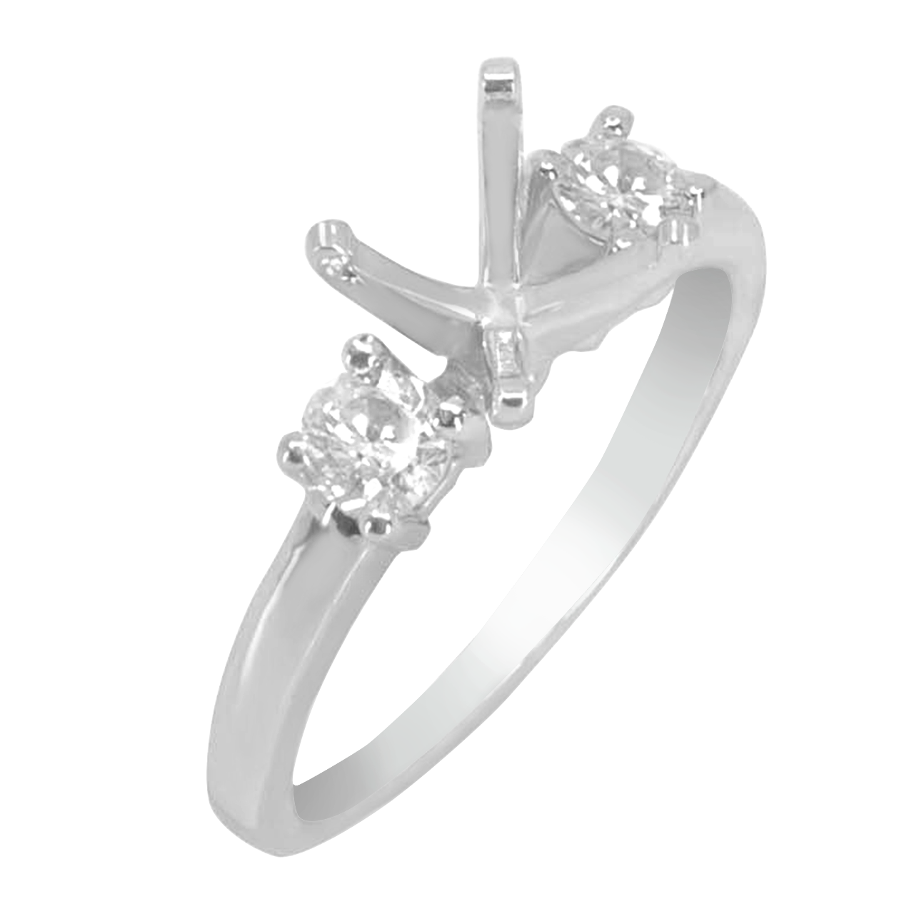 14K WHITE GOLD 3-STONE DIAMOND ENGAGEMENT RING